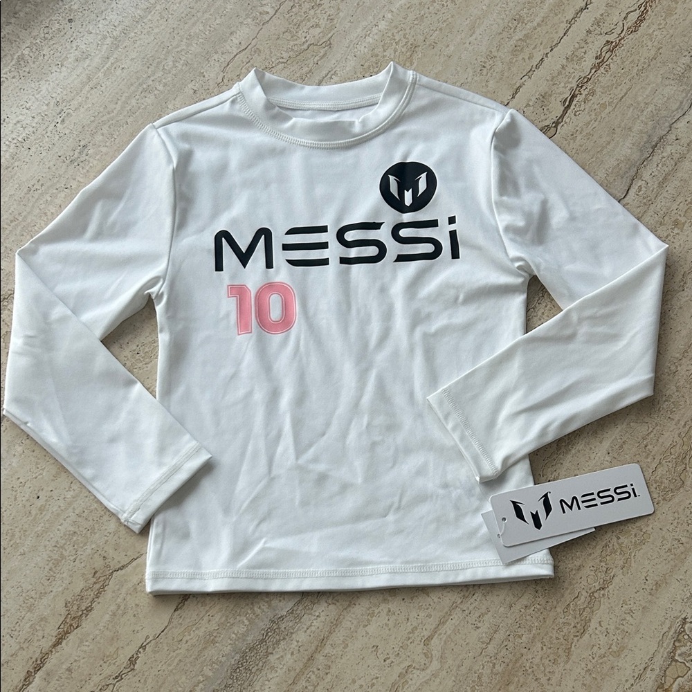 NEW 🆕 Messi Kids Long Sleeve Rashguard White Shirt 4/5 years